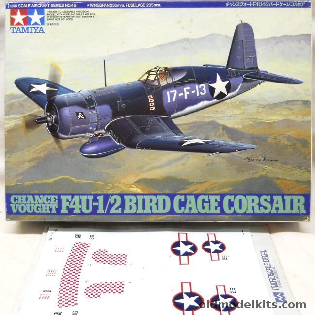 Tamiya 1/48 Chance Vought F4U-1/2 Bird Cage Corsair With Microscale Decals - US Marine Corp VMF(N)-532 or VMF-213 - (F4U1), 61046-2000 plastic model kit